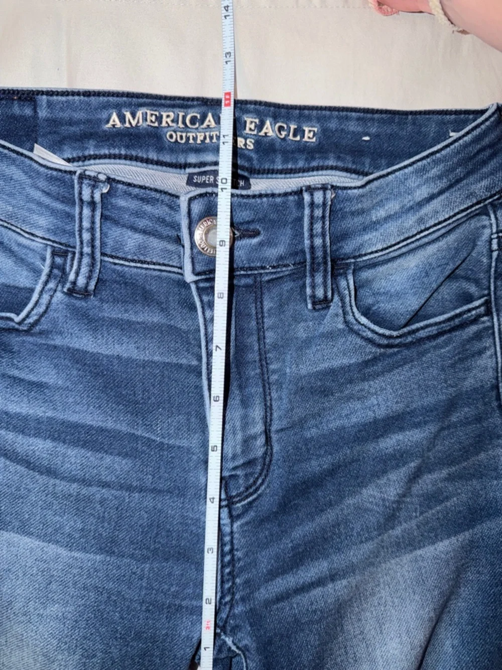 American Eagle Outfitters Blue Skinny Jeans with Back Pocket Wave Stitch - Picture 8 of 11